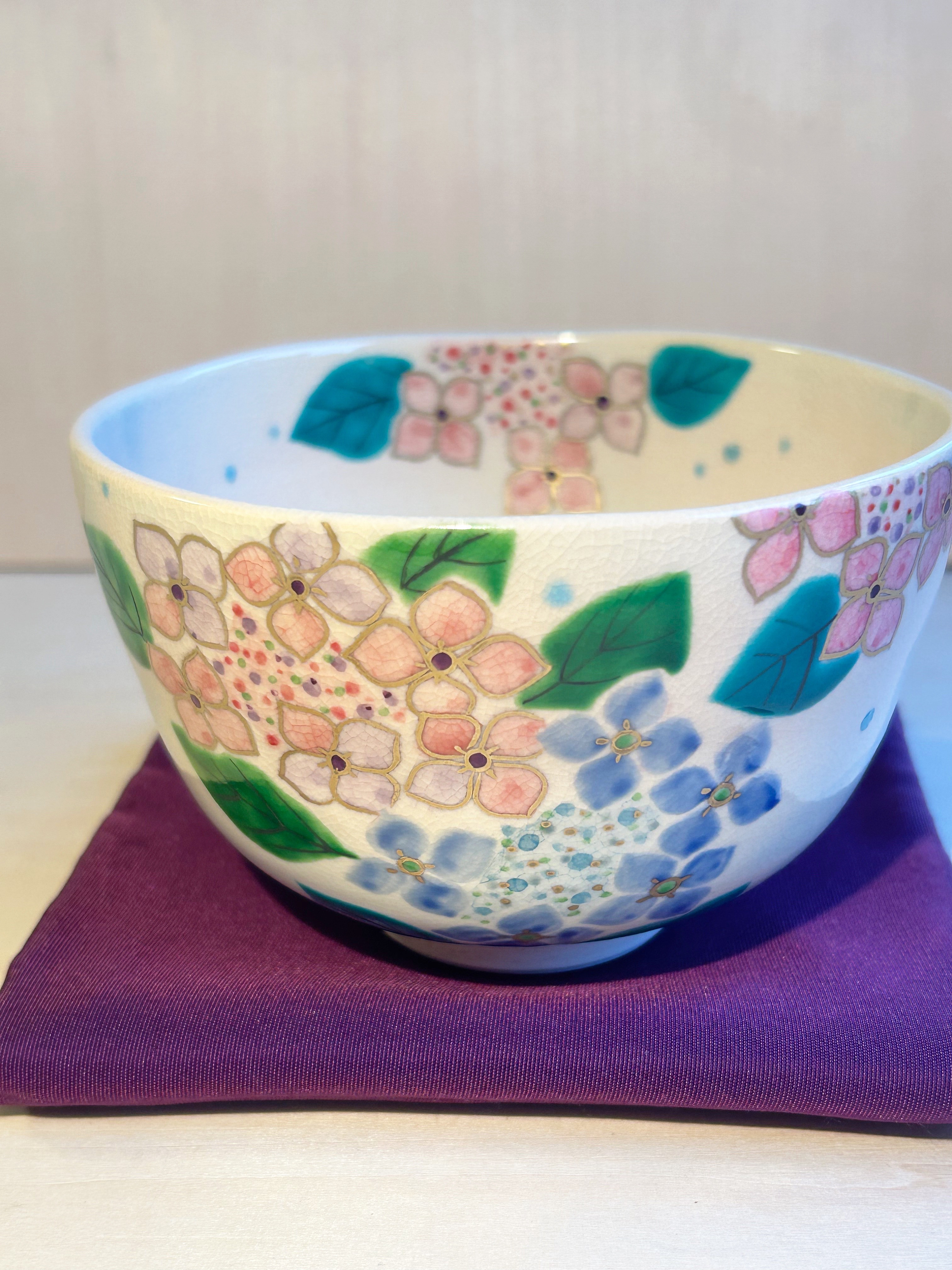 茶道　茶碗　色絵　京焼 紫陽花茶碗 茶道 茶碗 色絵 京焼 紫陽花茶碗