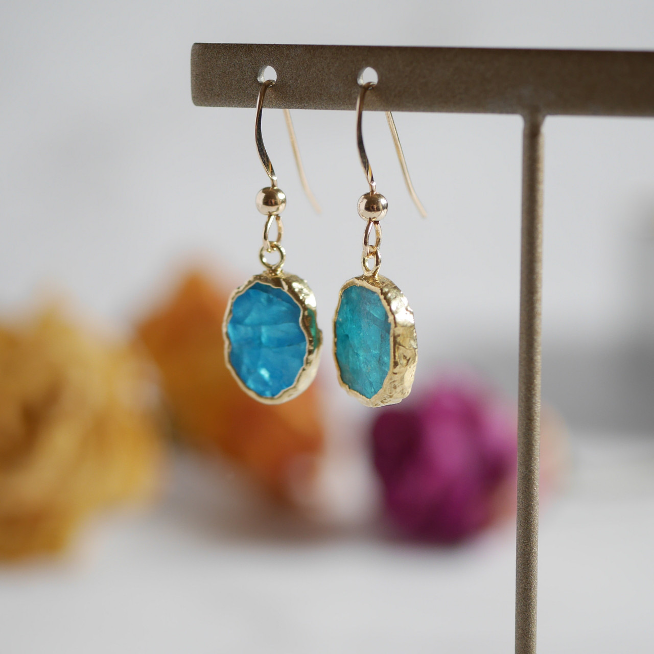 ブルーアパタイト　オーバル　ピアス　No.2