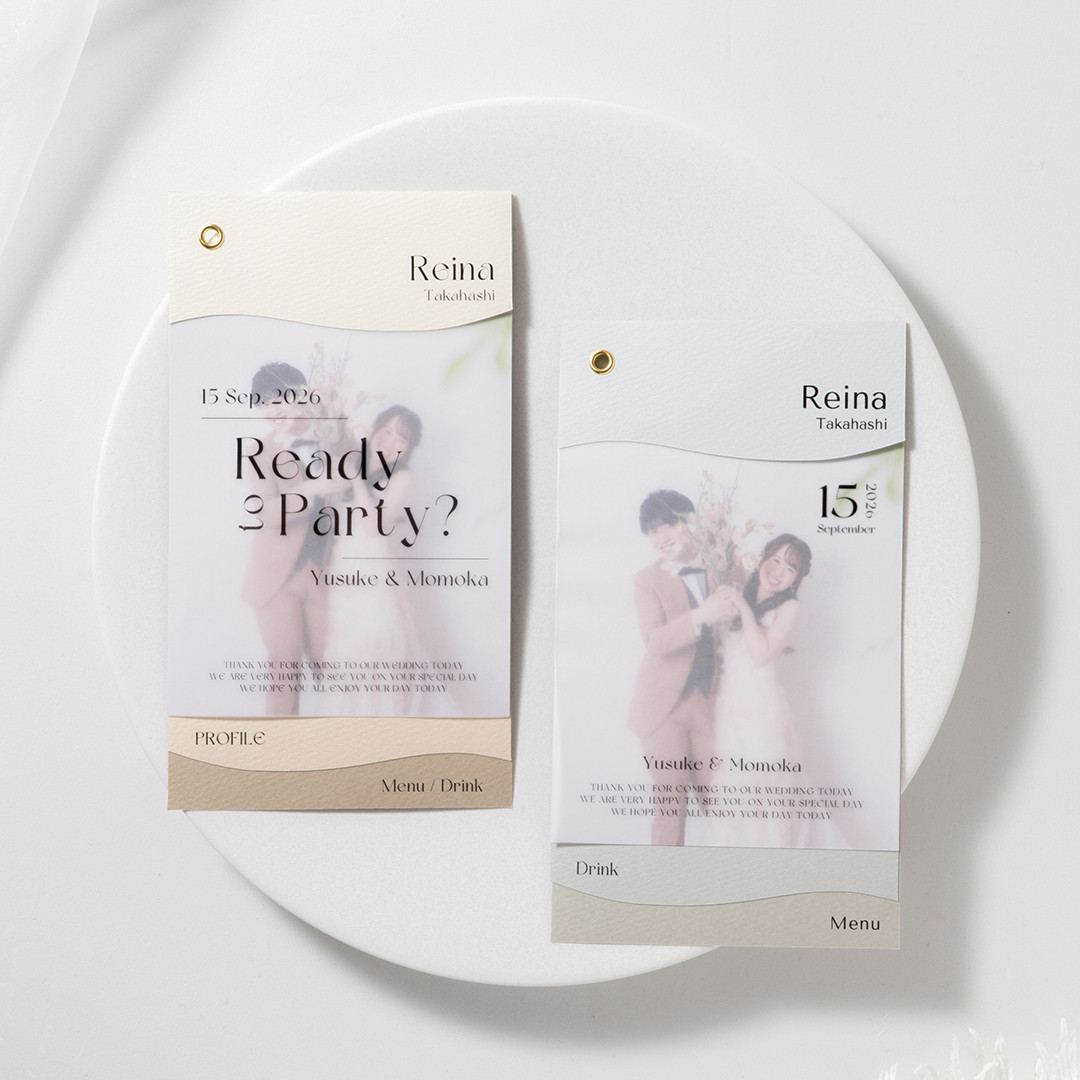 【結婚式 写真付メニュー表・席札・プロフィール・ドリンク表】ゆるウェーブ〈1部500円〉ウェディング / ジィール風