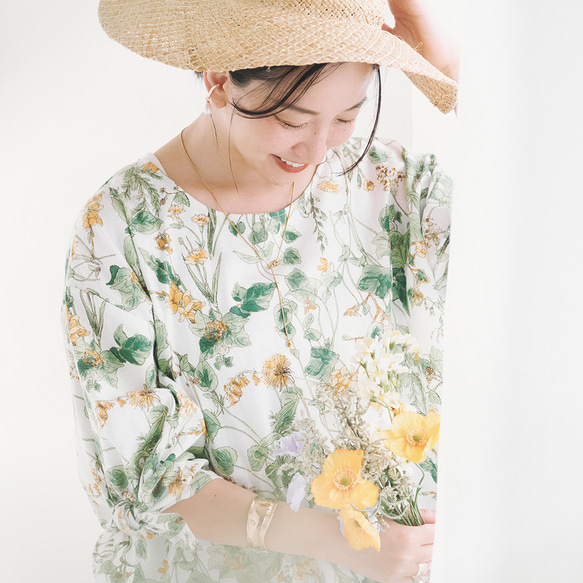 暑い夏にゆったり着られる！袖がリボンのハーフリネンブラウス ホワイト【特集掲載】 3枚目の画像