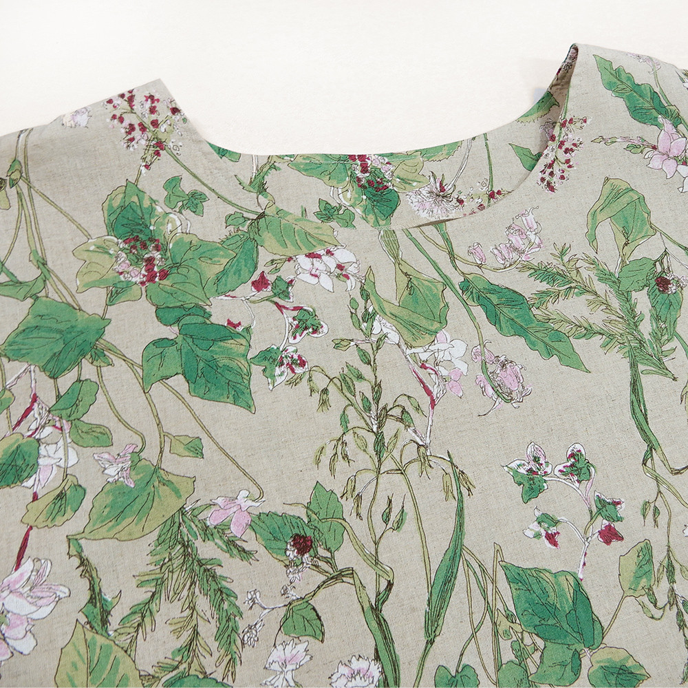 暑い夏にゆったり着られる！袖がリボンのハーフリネンブラウス ナチュラル【特集掲載】