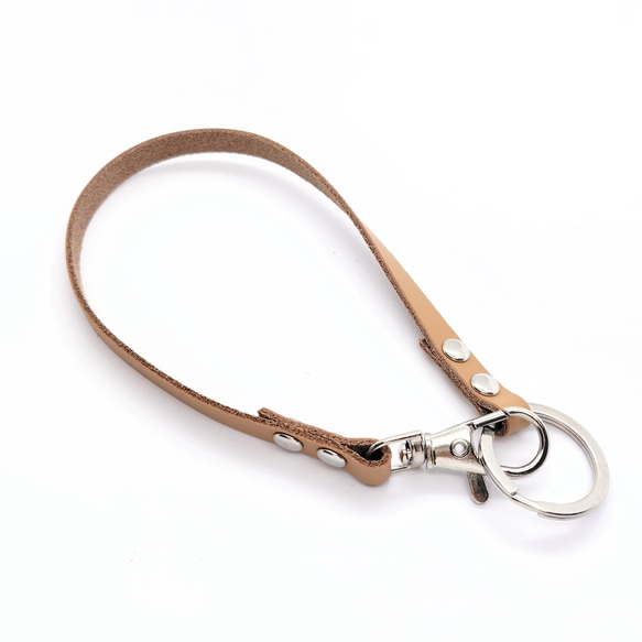 キーリング  細い ベージュブラウン 革 ハンドメイド キーホルダー チャーム バッグ バッグホルダー ストラップ 4枚目の画像