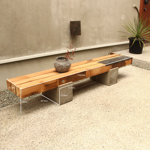 ディスプレイ用ベンチ｜木製×モルタル×ブリキ仕上げ ソファ・ベンチ