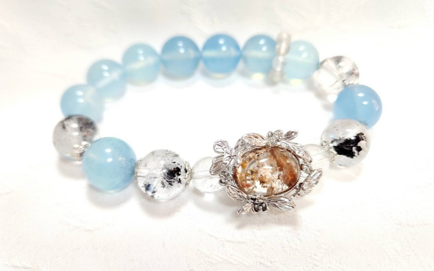 ゴールドクリスタルファントムデサインブレスレット◇アクアマリン◇ヒーリングストーン◇天然石◇