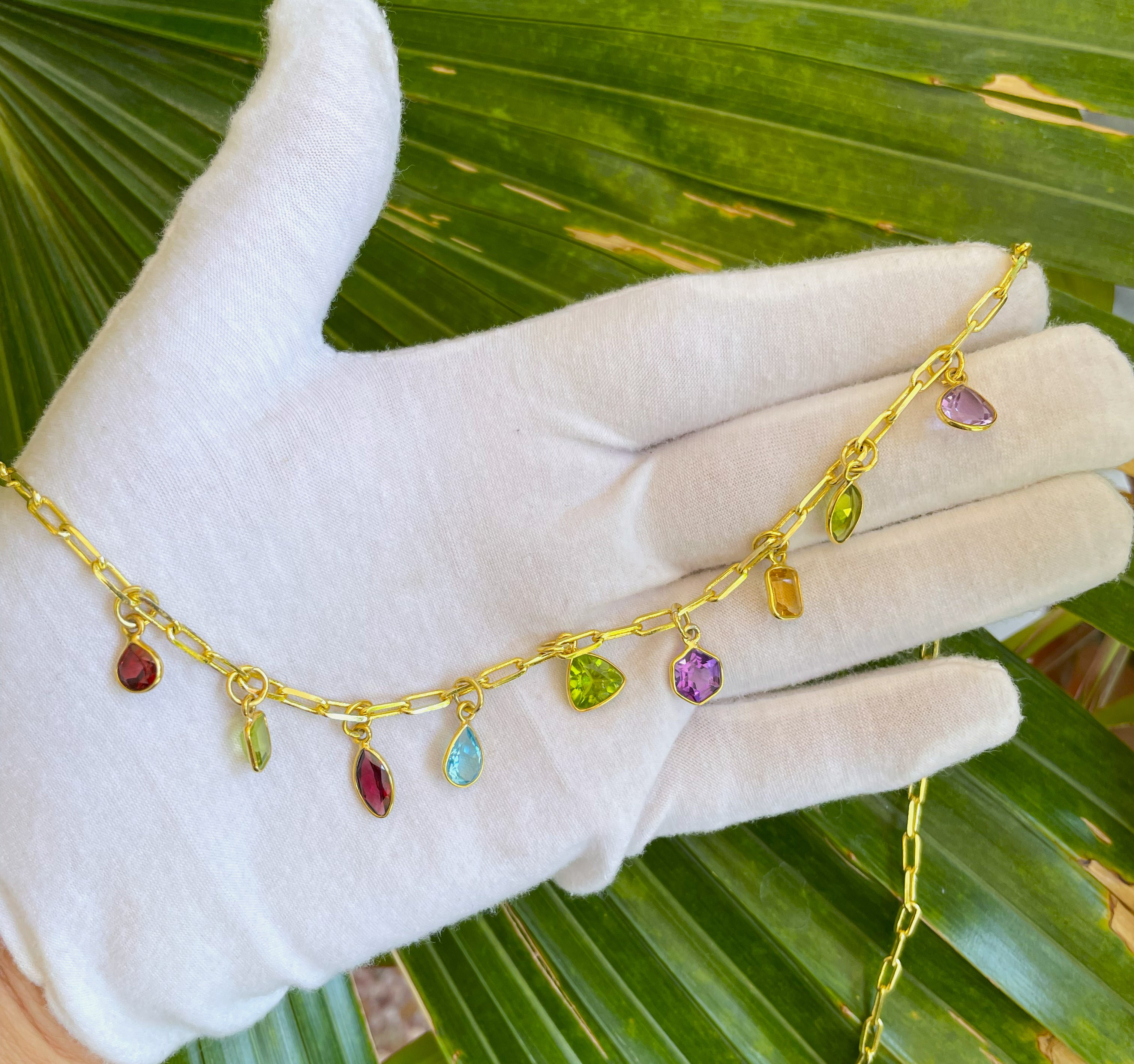 925シルバー/美しいペーパークリップネックチェーンと天然石のペンダントネックレス