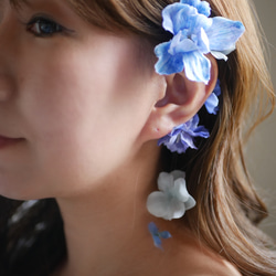 完成品】Blue x Pink x Whiteのフラワーイヤーカフ イヤーカフ fleur