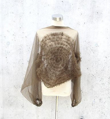 カフェオーレ色チュールレース七変化着回し可能　フリル　　ボレロ　マフラー　スヌード　ウエストベルト　ベスト