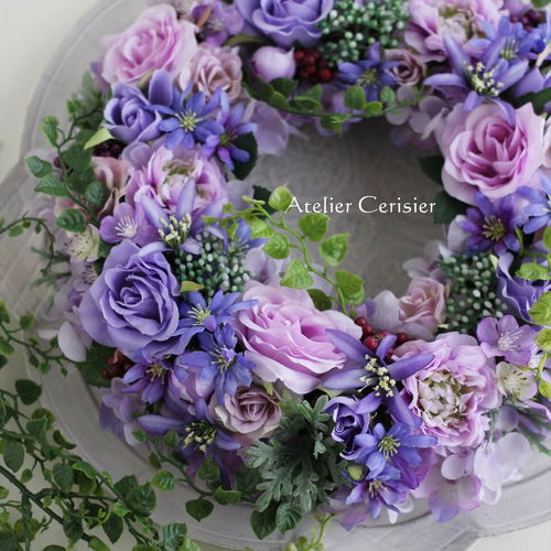 ☆ローズ ラナンキュラス フラワーリース＜アーティフィシャルフラワー