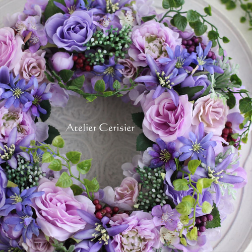 ☆ローズ ラナンキュラス フラワーリース＜アーティフィシャル