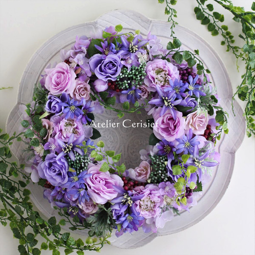 ☆ローズ ラナンキュラス フラワーリース＜アーティフィシャルフラワー