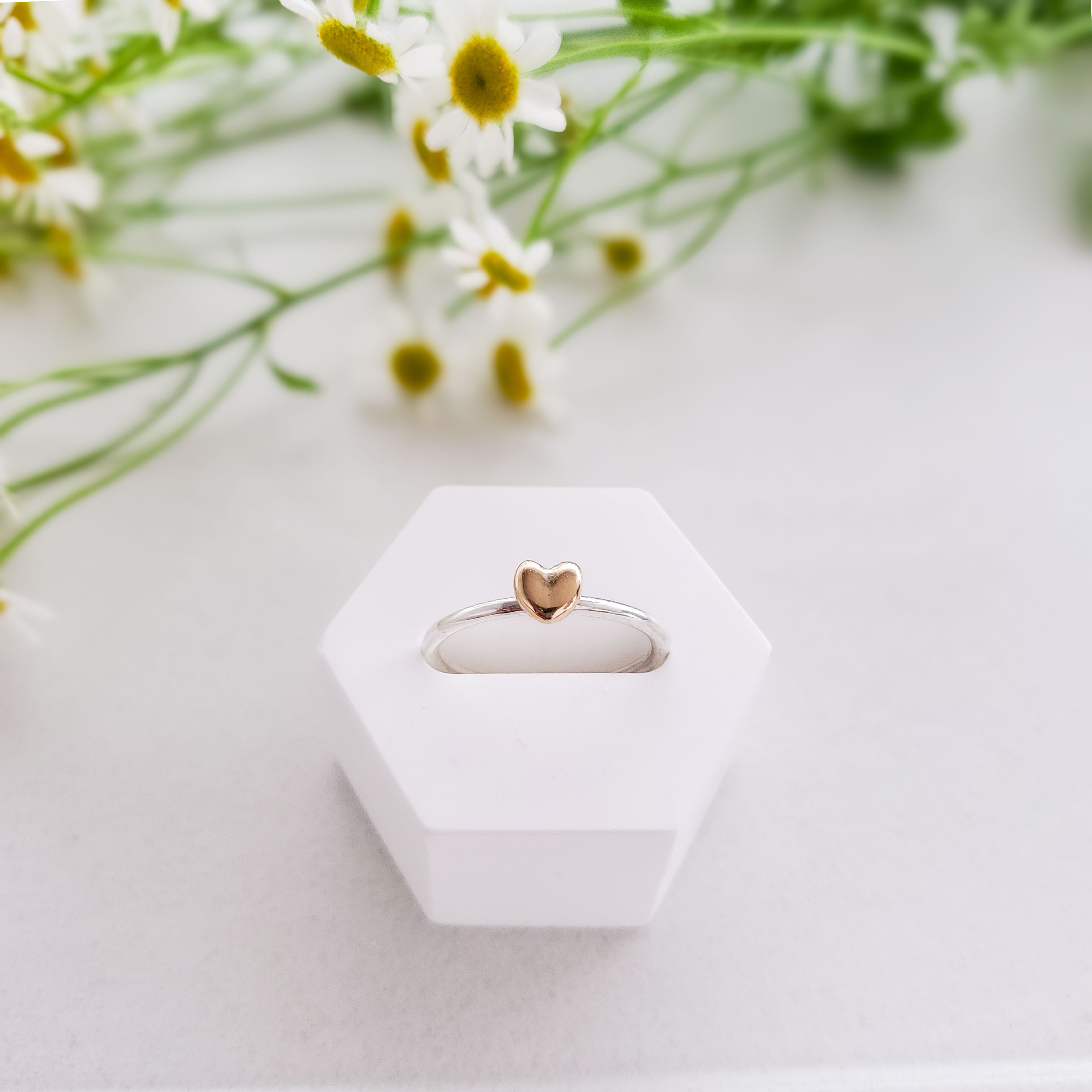 K10ハートリング｜シルバー×ゴールド ミックス｜華奢で可愛い 異素材  Silver 指輪 シンプル ワンポイント