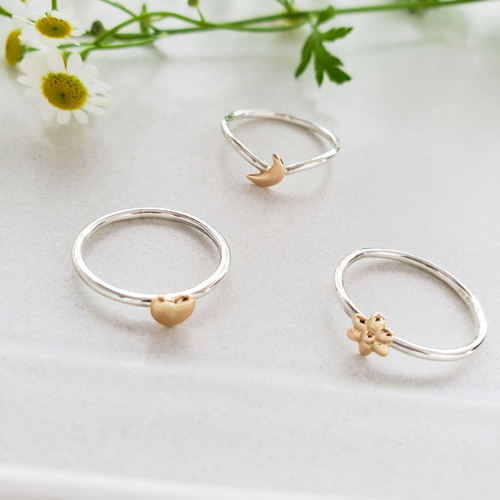 K10とシルバー指輪 K10お月様リング｜シルバー×ゴールド ミックス｜華奢で可愛い 異素材