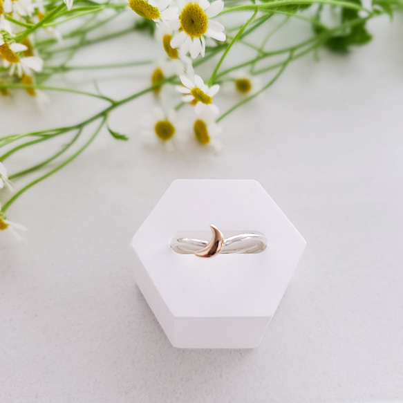 K10お月様リング｜シルバー×ゴールド ミックス｜華奢で可愛い 異素材