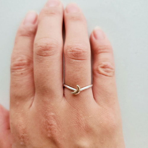 K10お月様リング｜シルバー×ゴールド ミックス｜華奢で可愛い 異素材