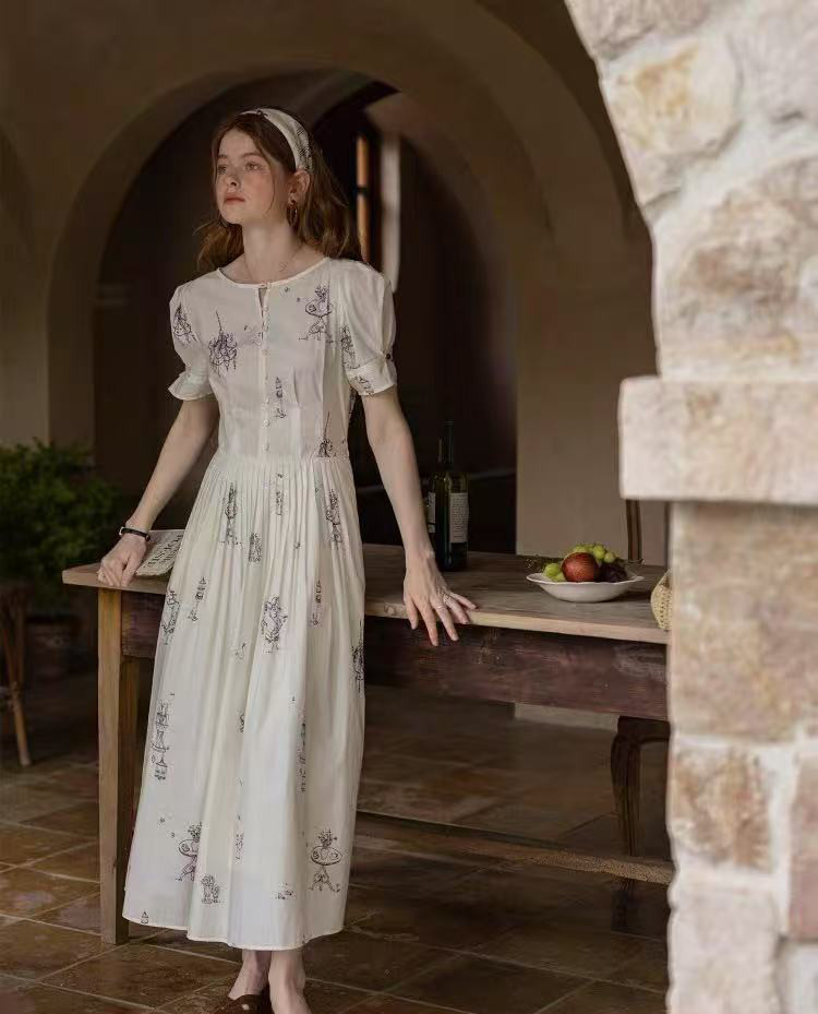 花柄ワンピース　ロングワンピース　ハイウェスト  裏地付き