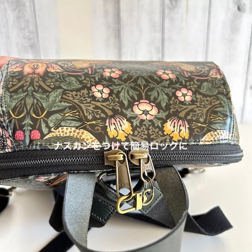 creema限定、ウイリアムモリス、イチゴ泥棒、ラミネートリュック1点物