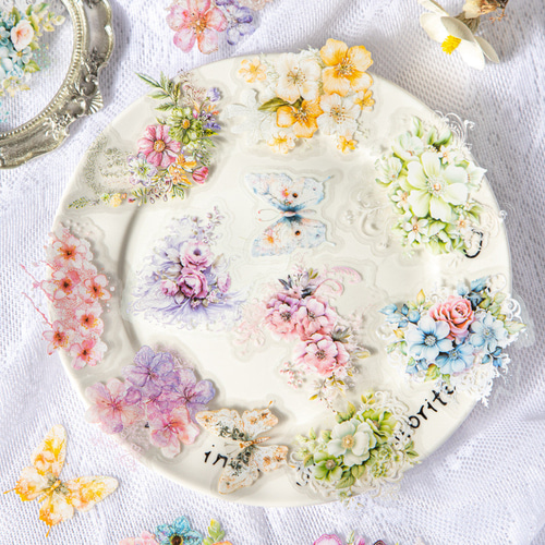 シール ぼんやりと織りなす花 6種類60枚入り コラージュ 素材