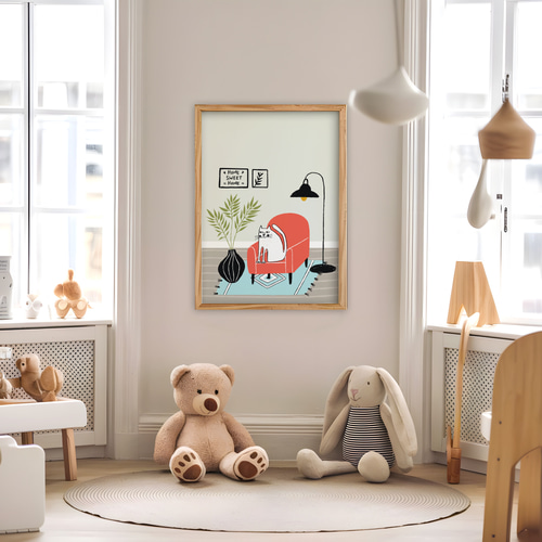 ひよこを乗せた猫 レトロ アートポスター インテリア リビング 玄関