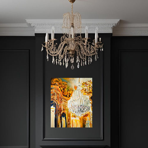 38×46㎝「シャンデリア」F8・油彩画・額装・原画 N 絵画 かいがのみせ