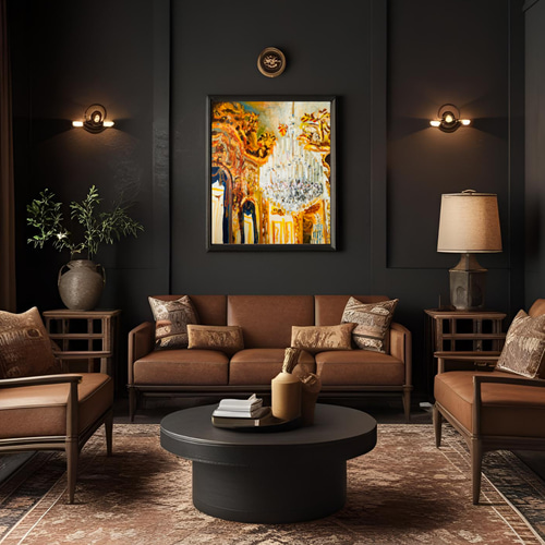 38×46㎝「シャンデリア」F8・油彩画・額装・原画 N 絵画 かいがのみせ