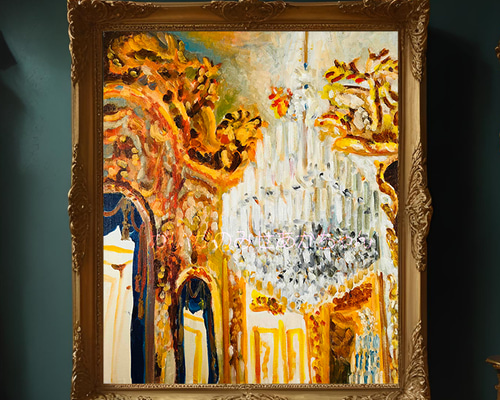 38×46㎝「シャンデリア」F8・油彩画・額装・原画 N 絵画 かいがのみせ