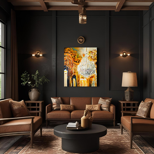 38×46㎝「シャンデリア」F8・油彩画・額装・原画 N 絵画 かいがのみせ