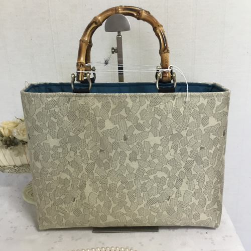 花柄 大島紬×本革 着物リメイク トートバッグ 和装バッグ ハンドメイド A4 着物リメイク 龍郷 泥大島紬 × 本革 大きめ トートバッグ ファスナー