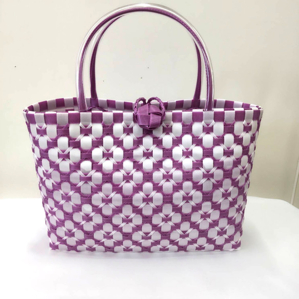 白と紫2色 お出掛けに！プラカゴで！ 留め具付 かごバッグ aosa 通販