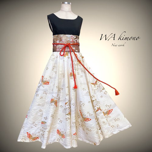 蝶々カワイイ 和で魅せるフレアーワンピース 着物ワンピース