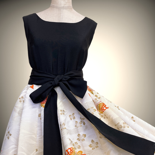 着物リメイク　ドレス　ワンピース かわいい 着物 ワンピース ドレス ハンドメイド リメイク 重ね衿 襟和洋