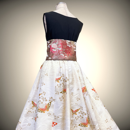 蝶々カワイイ 和で魅せるフレアーワンピース 着物ワンピース