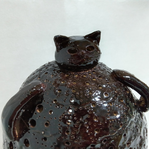 大きな猫のランプ 陶器 ネコ 黒 イルミネーション スタンド