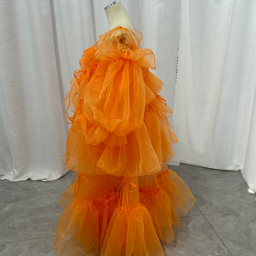 オレンジ 上質オーガンジー オーパードレス チュールドレス カラー