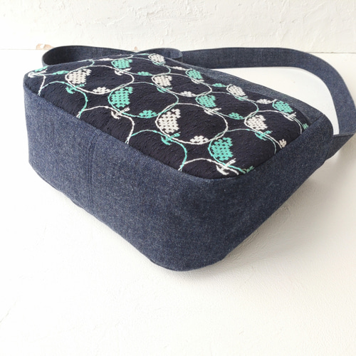 ミナペルホネン りんごの刺繍[mela]とデニム ショルダーバッグ