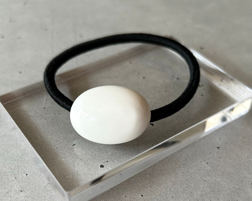 ヘアゴム　No.46 1点物ヘアゴム 大】ホワイトオニキス 天然石 シンプル 上品 髪留め 髪