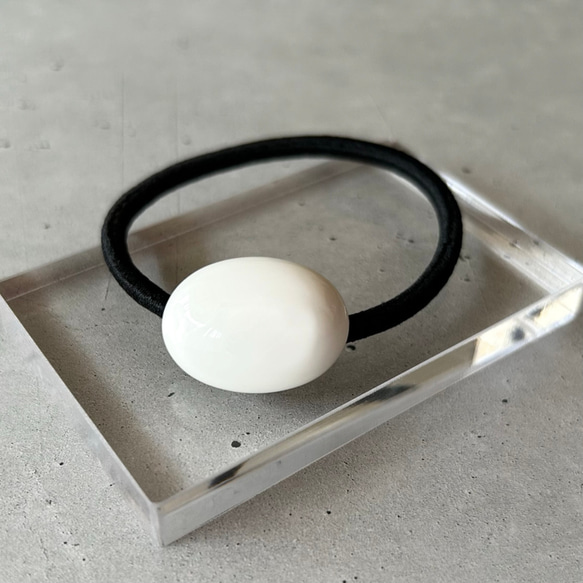 ヘアゴム No.81 1点物ヘアゴム 大】ホワイトオニキス 天然石 シンプル 上品 髪留め 髪