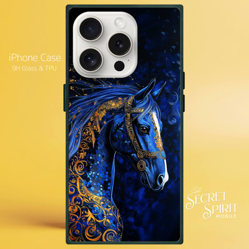 iPhoneケース 【 馬 ブルーホース B 】全機種対応 強化ガラスケース 耐