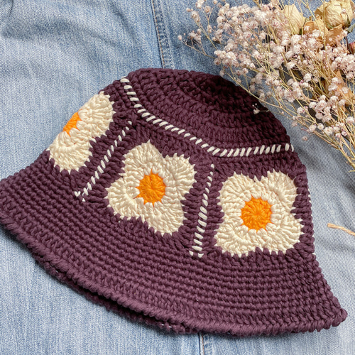 春夏コットン】かぎ針編みのおしゃれバケットハット クロシェハット