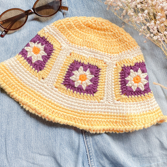 春夏コットン】かぎ針編みのおしゃれバケットハット クロシェハット