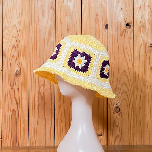 春夏コットン】かぎ針編みのおしゃれバケットハット クロシェハット