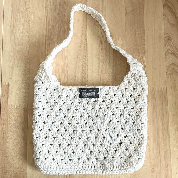 ワンハンドルバッグ（ナチュラルフラワー）かぎ針編み ホワイト
