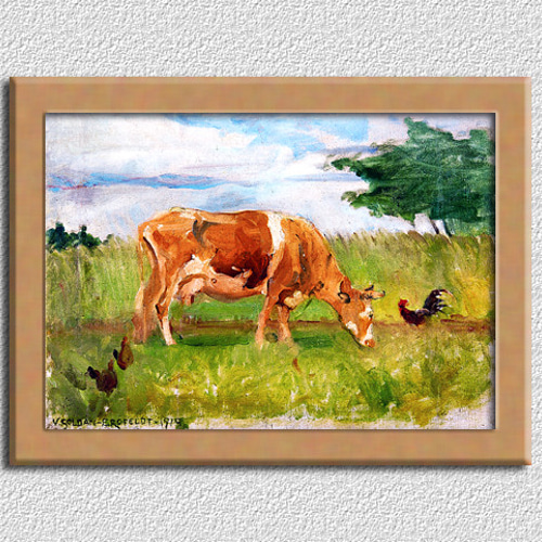 牛と鶏の絵画 A4 フィンランドのアート 絵画 ARTE 通販 19361789