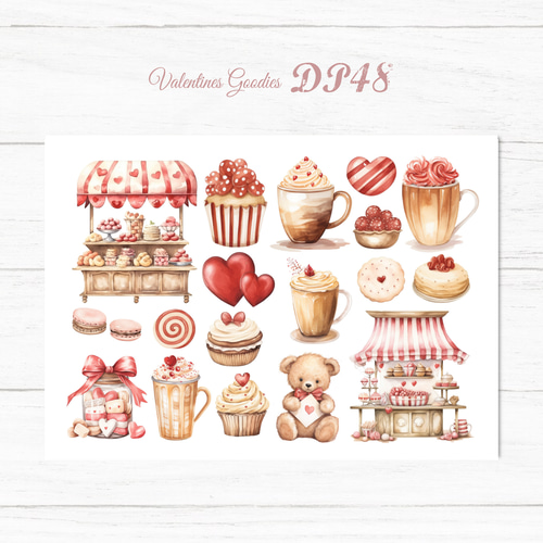 DP48】デザインペーパー カフェ バレンタインデー コラージュシート