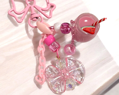 送料無料】♡じゃらじゃらキーホルダー ピンク♡バッグチャーム