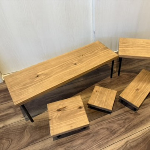 花台5点セット】杉無垢材×アイアン脚｜植物スタンド・木製ディスプレイ