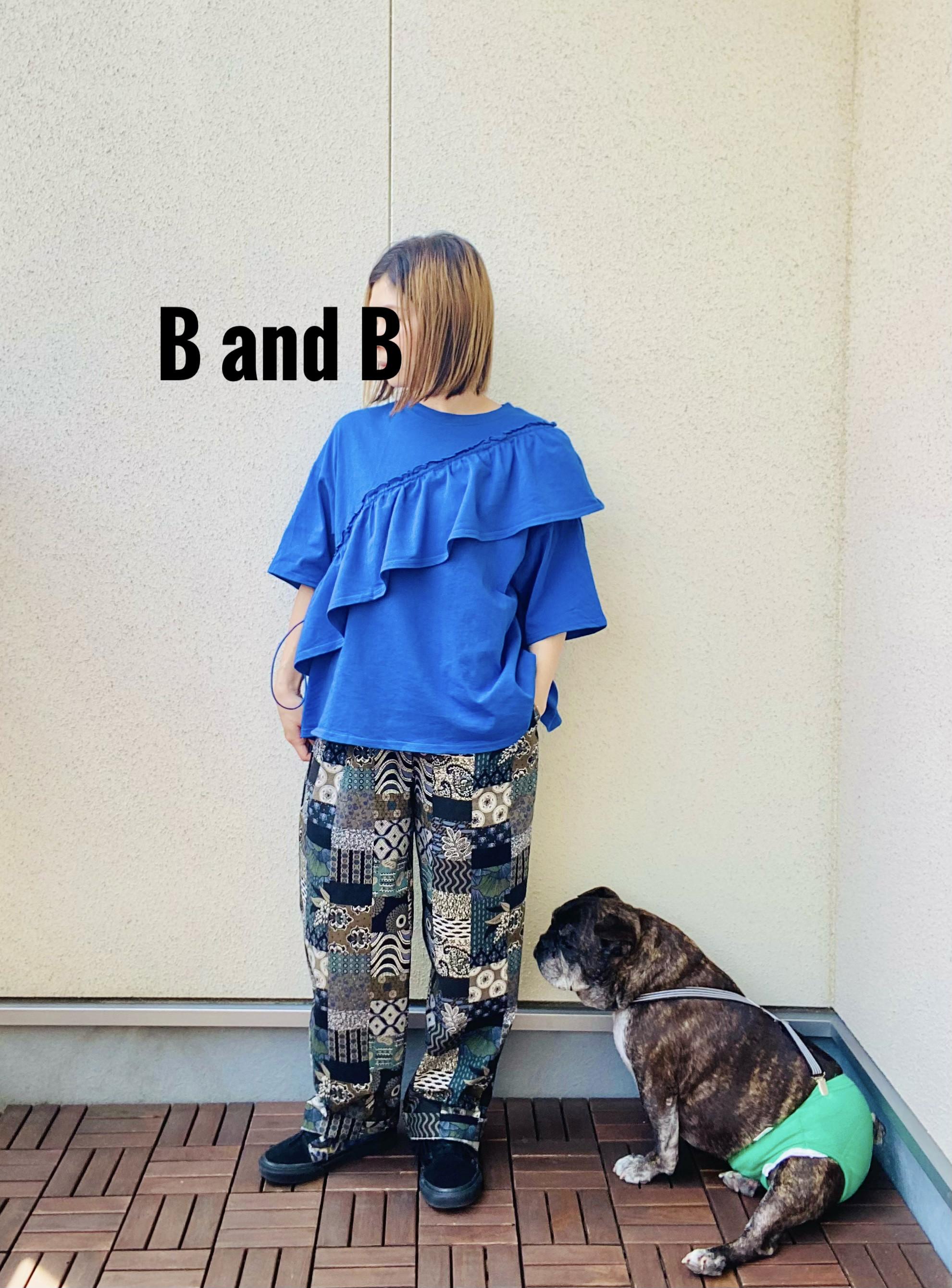 ゆったりタックワイドパンツ アフリカン風プリント パッチワーク柄/ブラック