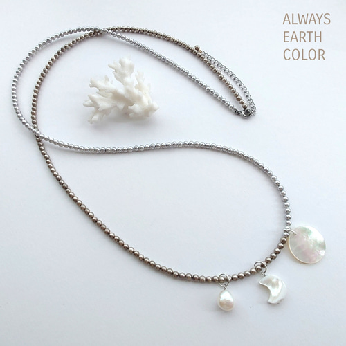 GOLD＆SILVERのシェルパール♪2wayロングネックレス。3つの