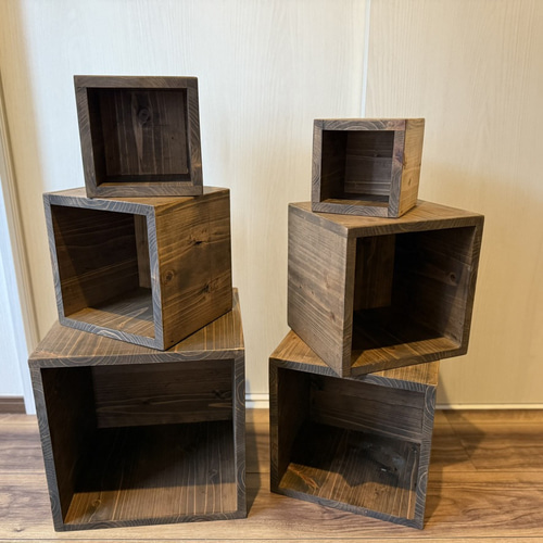 杉無垢材のナチュラルウッドキューブ｜花台・ディスプレイ・収納