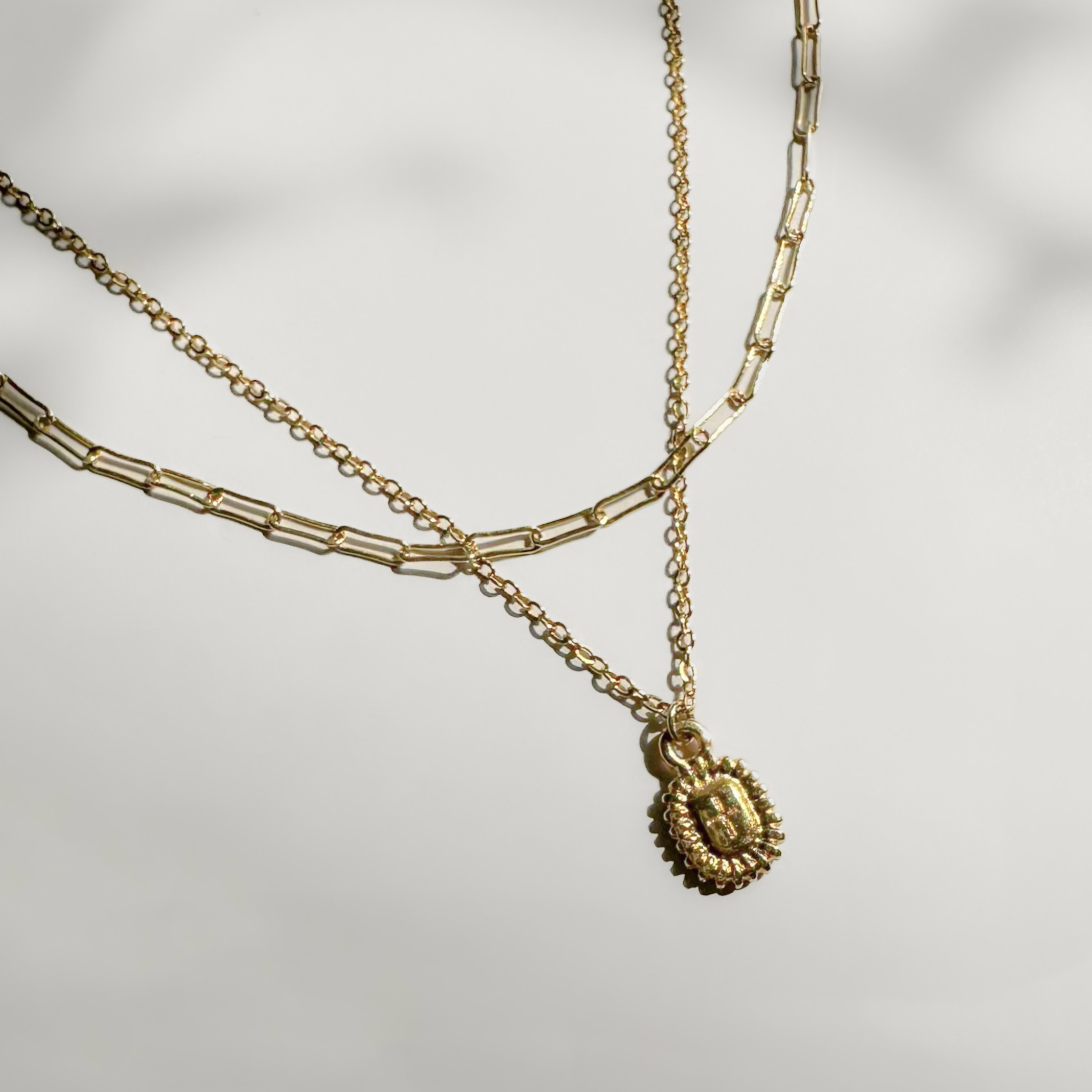 【重ね付けセット】チャーム＆レクタングルネックレス/サージカルステンレス　14KGFに変更可