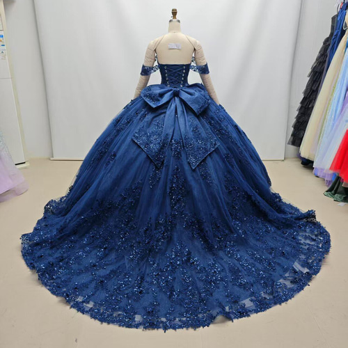 フォトウェディング ネイビー オフショルダー 二の腕カバー キラキラ